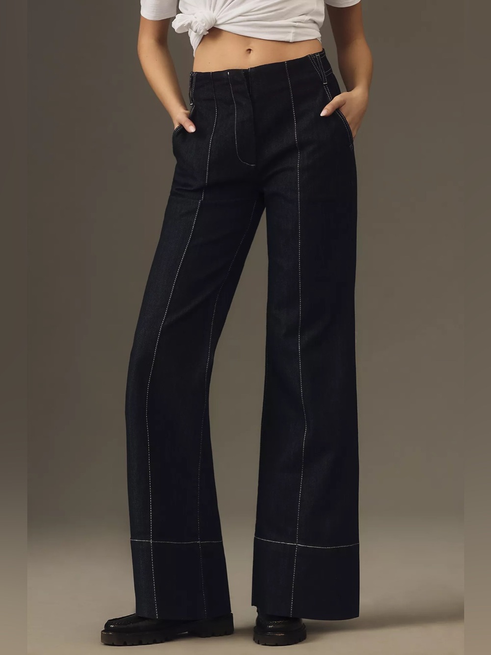 NEW Maeve Anthropologie Clean High-Rise Wide-Leg Trouser Jeans Tall Sz 24